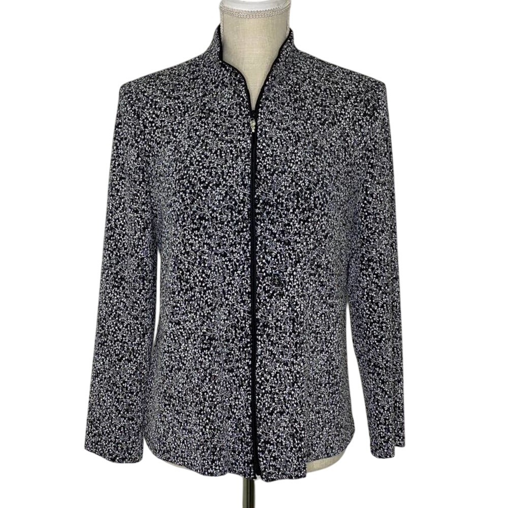 Jeanne Alexander black/white silver‎ zip front jacket